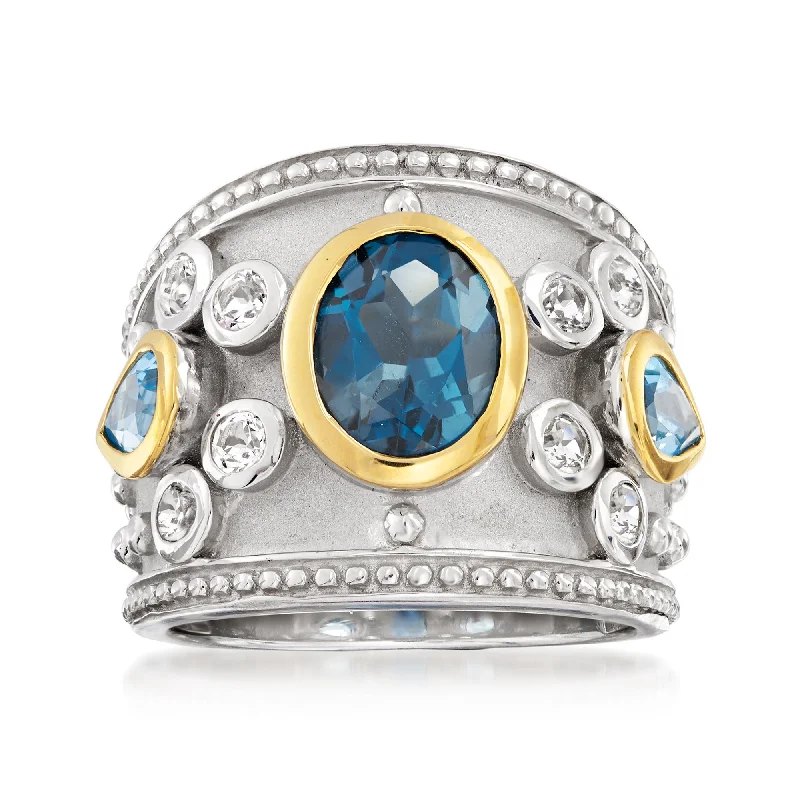 women personalized engagement rings -Ross-Simons Blue and White Topaz Ring in Sterling Silver With 14kt Yellow Gold