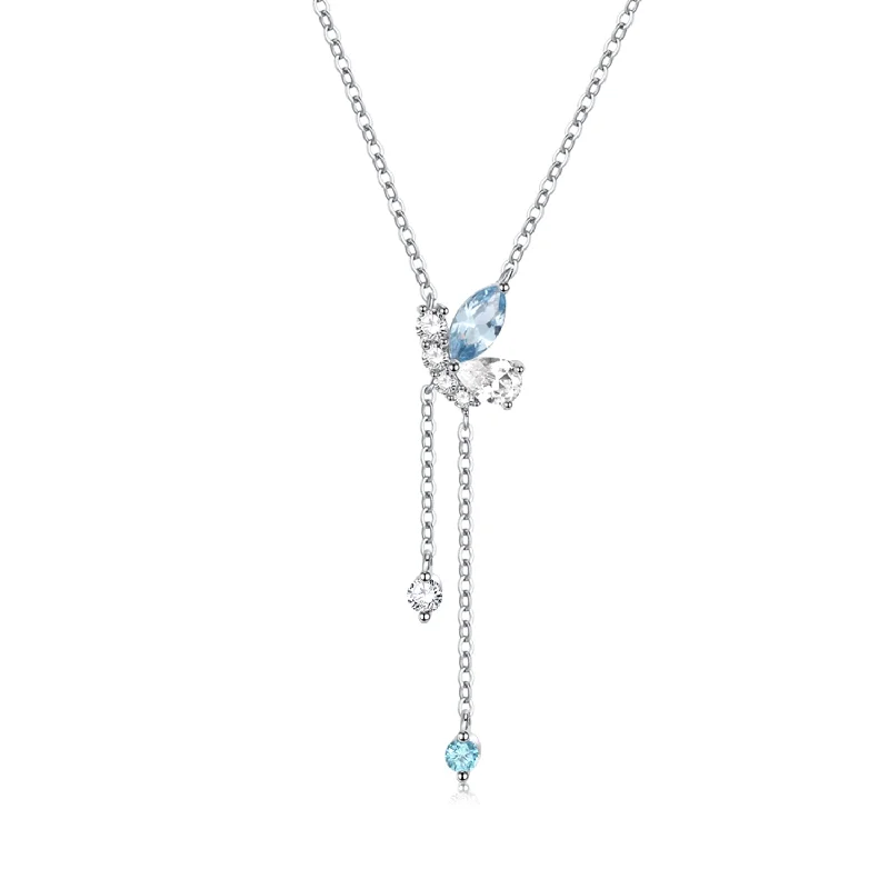 women vintage pendant necklaces -FANCIME "Aqua Bliss" Butterfly Dangling Sterling Silver Necklace