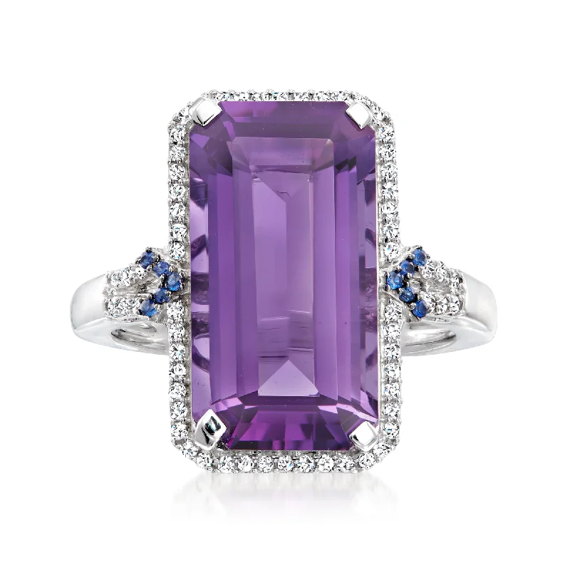 women elegant engagement rings -Ross-Simons Amethyst, . Sapphire and . Diamond Ring in 14kt White Gold