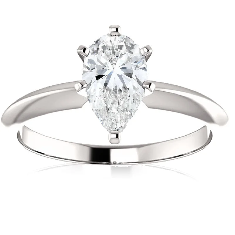 women chic engagement rings -1 Ct Pear Shape Diamond Engagement Ring Lab Grown 14k White Gold