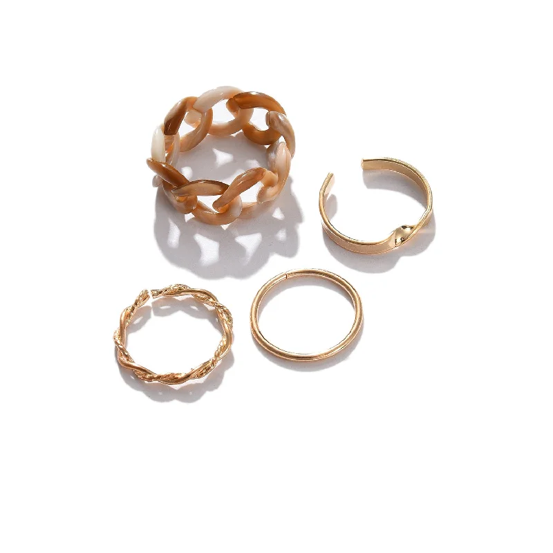 women vintage-inspired engagement rings -Set Of 4 Gold-plated Finger Rings