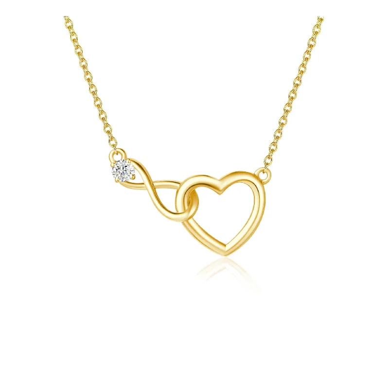 women custom name necklaces -FANCIME Interlocking Heart Infinity 14K Solid Gold Necklace