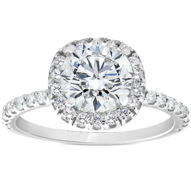 women adjustable engagement rings -1 3/8ct Diamond Cushion Halo Engagement Ring 14k White Gold