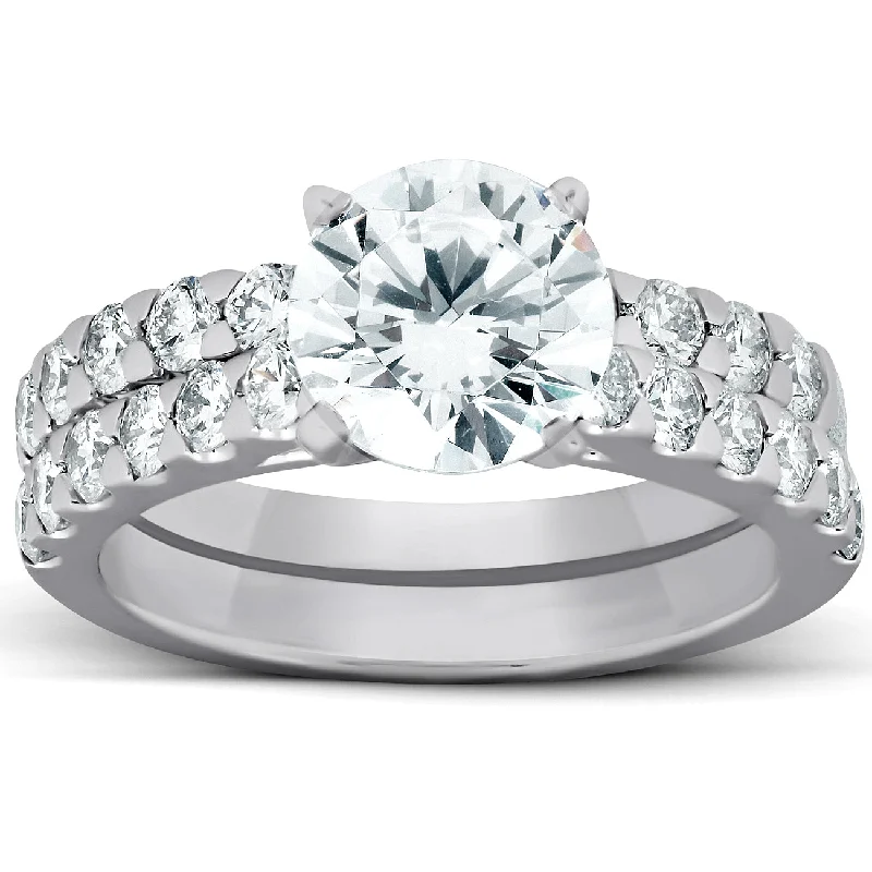 women luxurious engagement rings -3 1/4 Ct Diamond & Moissanite Engagement Ring 14k White Gold