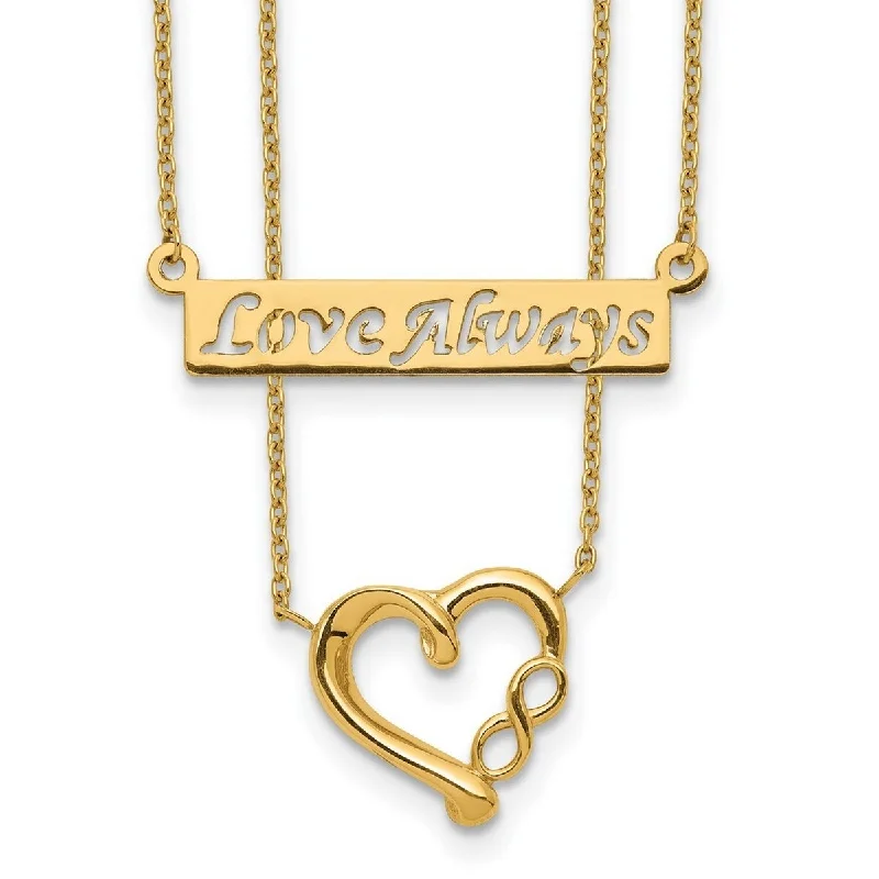 women crystal necklaces -Curata 14k Yellow Gold Two strand Polished Love Always Heart Necklace (5mm x 24mm), 17"