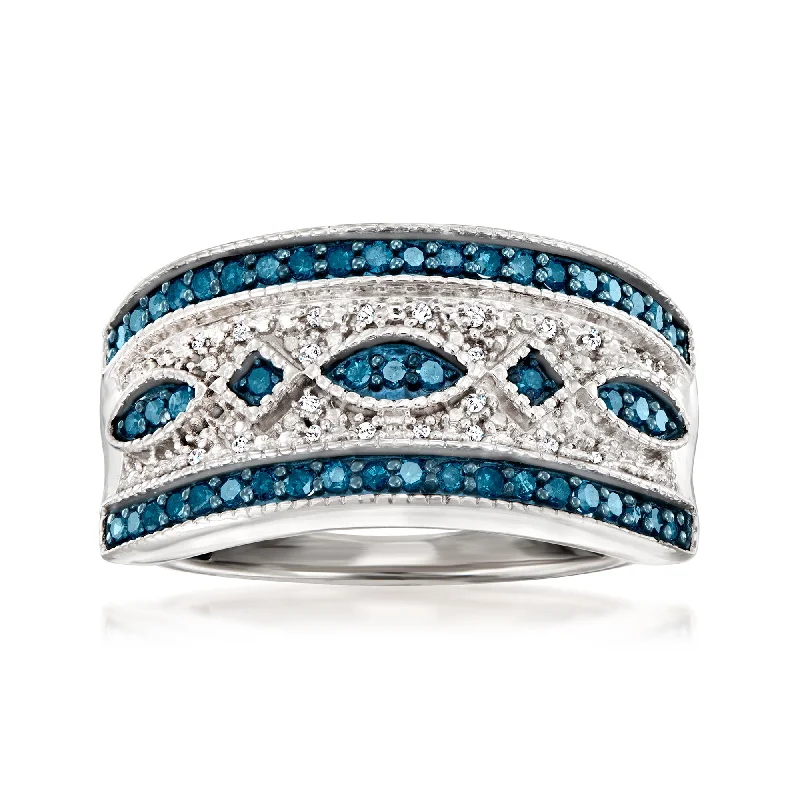 women solitaire engagement rings -Ross-Simons Blue and White Diamond Ring in Sterling Silver