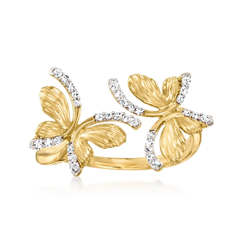 women vintage diamond engagement rings -Ross-Simons Diamond Butterfly Bypass Ring in 14kt Yellow Gold