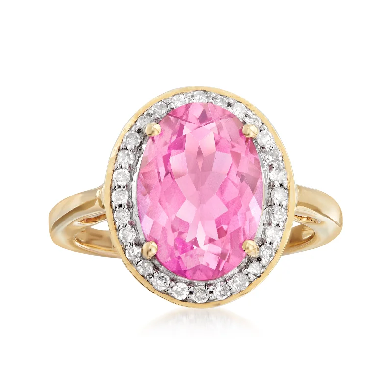 women custom-designed engagement rings -Ross-Simons Pink Topaz and . Diamond Ring in 14kt Yellow Gold