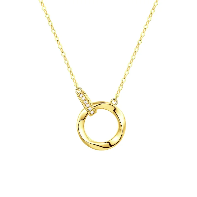 women sterling silver necklaces -FANCIME "Mobius Circle" 14K Solid Yellow Gold Necklace