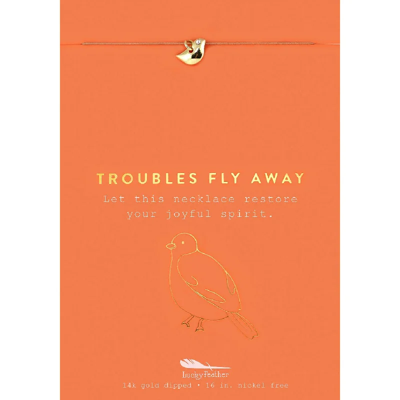 women gold necklaces -Troubles Fly Away - Gold Bird Necklace