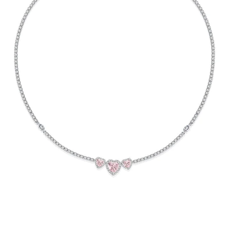 women geometric necklaces -FANCIME "Ms Charming" Halo Heart Tennis Sterling Silver Necklace