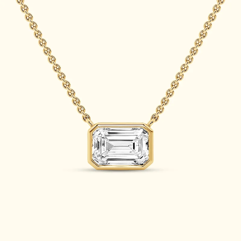 women classic necklaces -2.00ct Bezel Set Emerald Cut Necklace