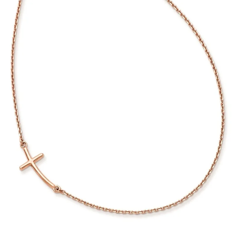 women dainty necklaces for women -Curata 14k Rose Gold Polished (10mm x 19mm) Sideways Curved Religious Cross Necklace, 19"