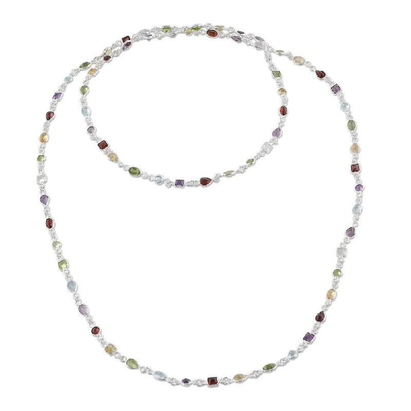 women pendant necklaces -Handmade Delightful Colors Sterling Silver Multi-Stone Necklace (India)