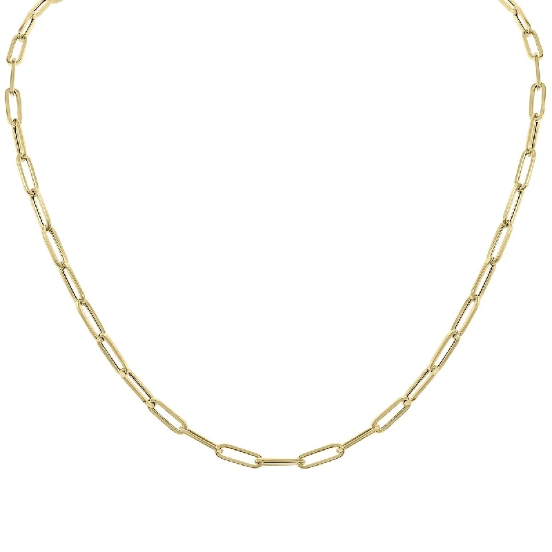 women gold bar necklaces -Marquee Jewels 14K Yellow Gold 4.2MM Lite Paperclip Necklace With Lobster Clasp - 20 Inch