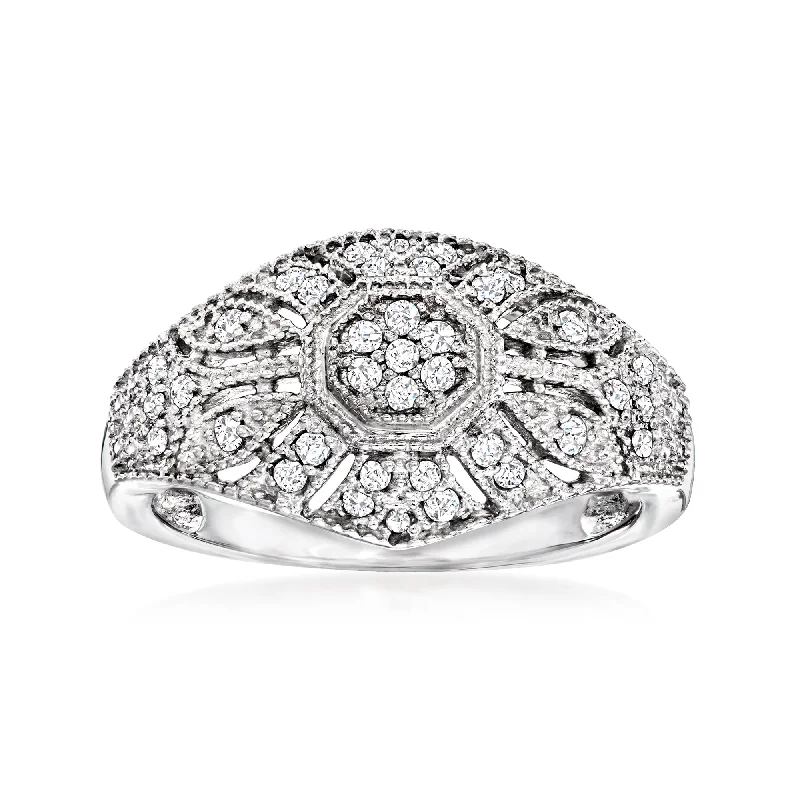 women gold engagement rings -Ross-Simons Diamond Vintage-Inspired Milgrain Ring in Sterling Silver