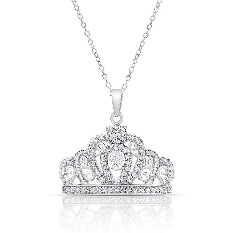 women sapphire necklaces -Dolce Giavonna Sterling Silver Cubic Zirconia Crown Necklace