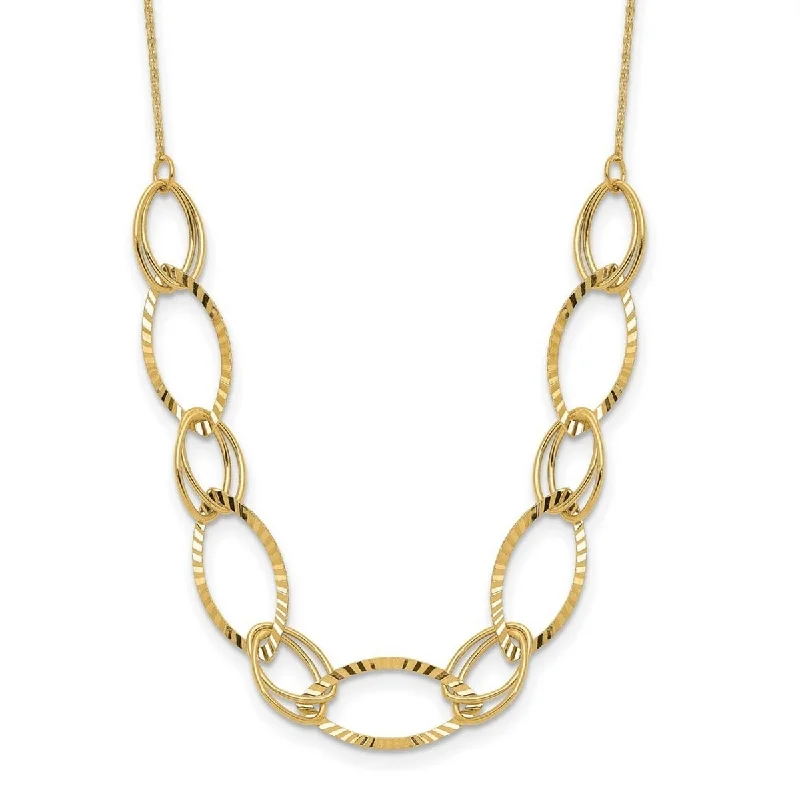 women dainty gold necklaces -Curata 14k Yellow Gold Polished Textured Oval Link Necklace, 18"