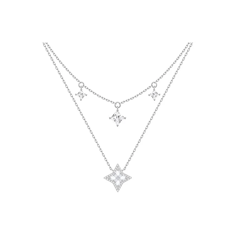 women pearl necklaces -FANCIME "Starlit Melody" Two Layer Sterling Silver Necklace