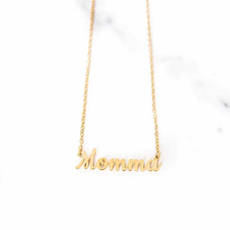 women dainty gold necklaces -Momma Nameplate Necklace