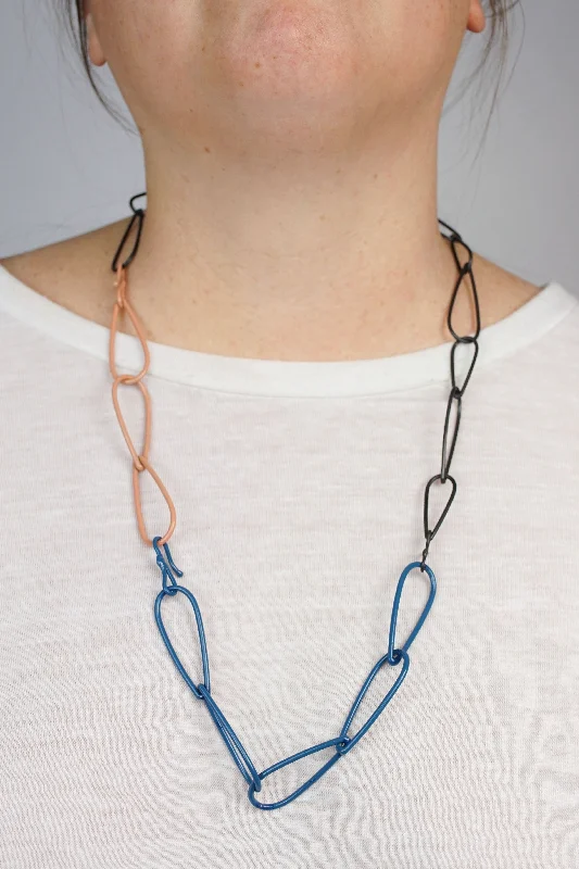 women modern necklaces -Modular Necklace in Steel, Azure Blue, and Dusty Rose