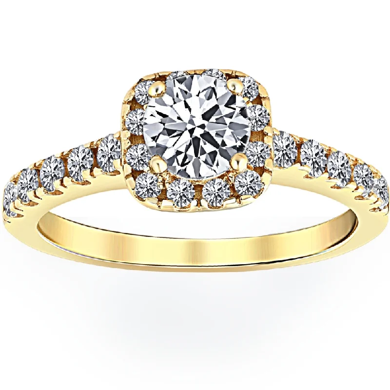 women elegant vintage engagement rings -3/4Ct Diamond Cushion Halo Engagement Ring 10k Yellow Gold