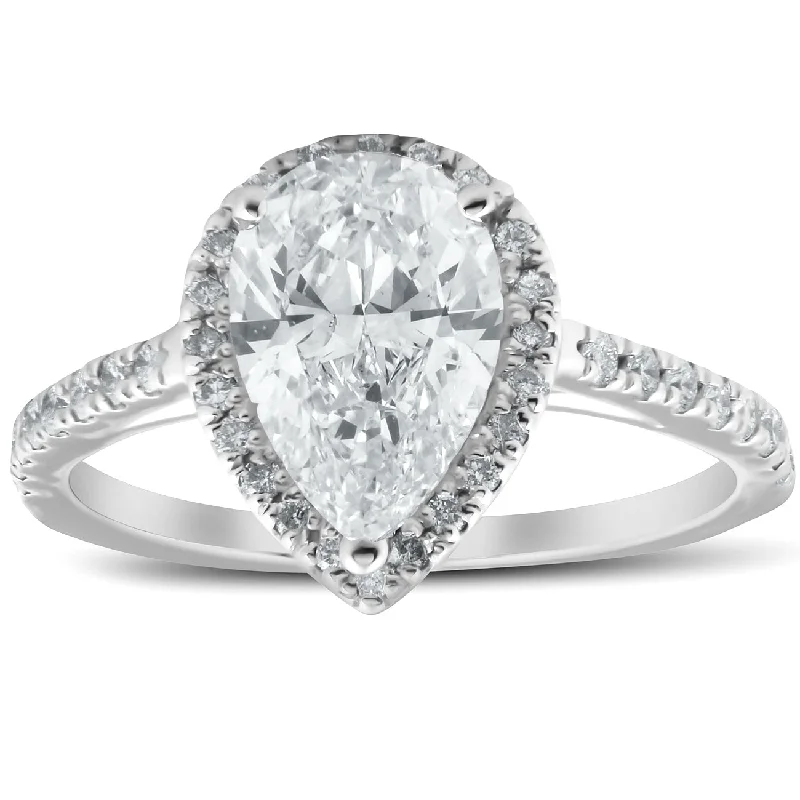 women exclusive engagement rings -1 1/3 Ct Halo Pear Shape Diamond Low Profile Engagement Ring White Gold