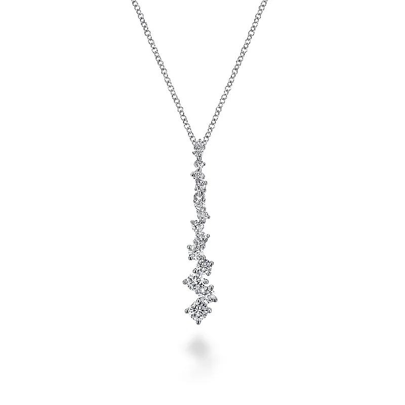 women trendy necklaces -14K White Gold Linear Diamond Cluster Pendant Necklace