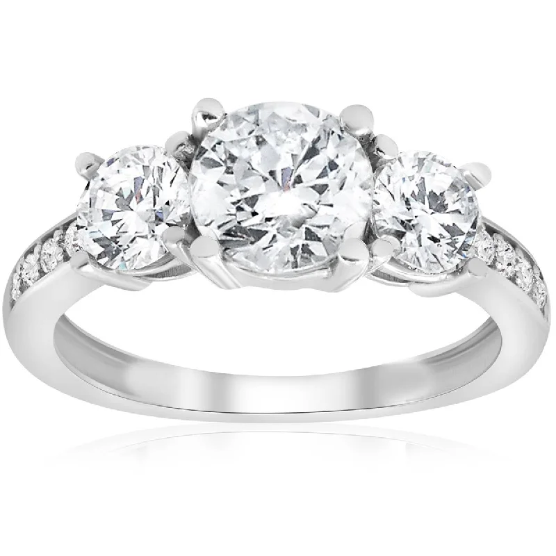 women custom-designed engagement rings -2 Ct TWD Three Stone Diamond Engagement Ring 14k White Gold Anniversary Band