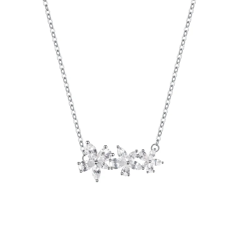 women dainty gold necklaces -FANCIME ‘’Wisteria Bouquet” Flower Stones Bar Sterling Silver Necklace