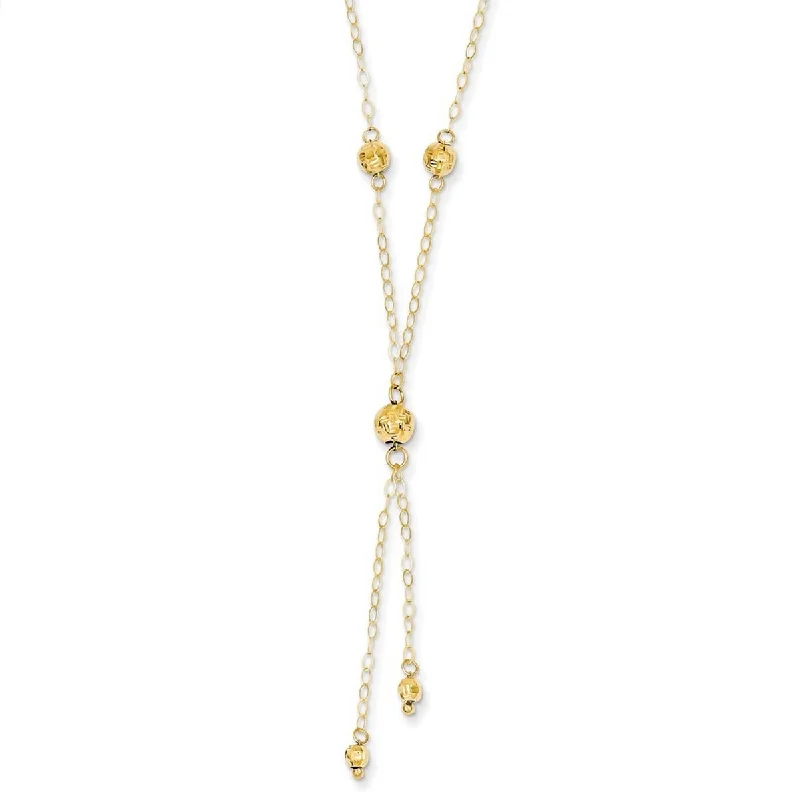 women sapphire necklaces -Curata 14k Yellow Gold Textured Bead Lariat Necklace, 16+2"