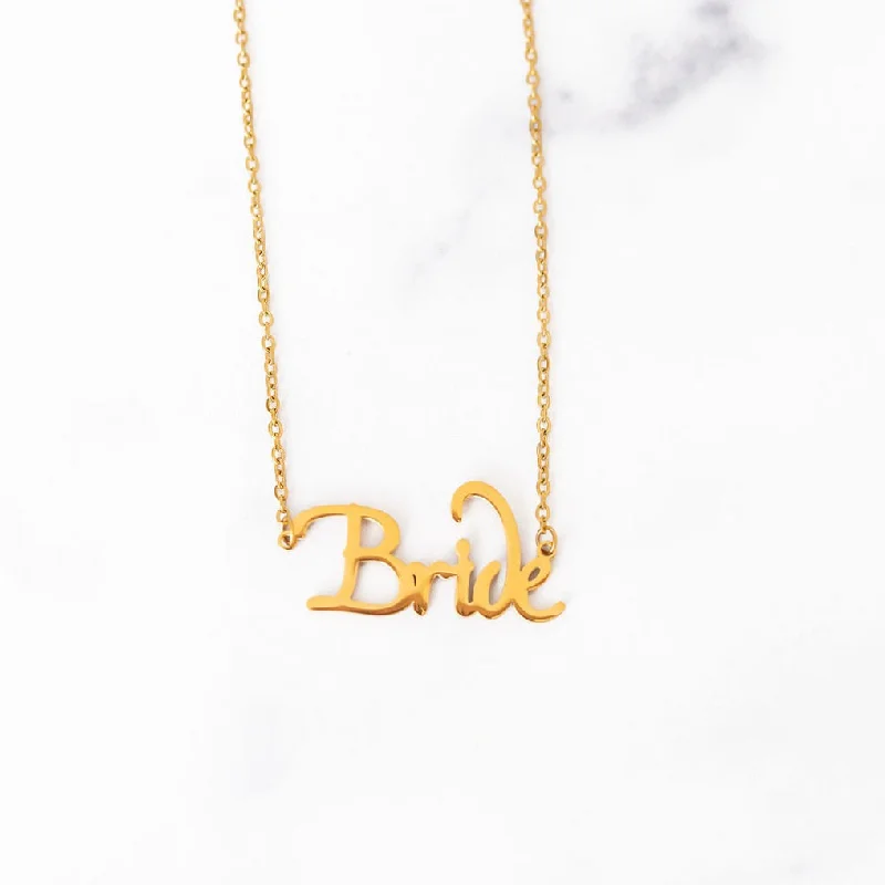 women chic necklaces -Bride Nameplate Necklace