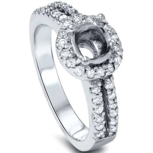 women elegant wedding engagement rings -1/2ct Halo Double Row Engagement Ring Setting 14K White Gold