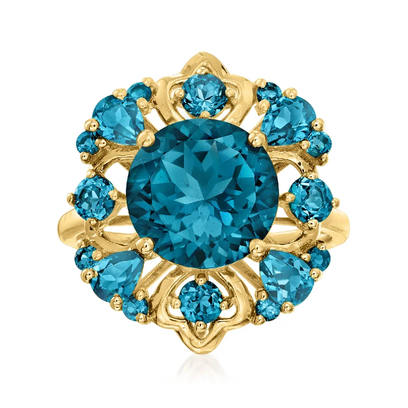 women diamond and platinum engagement rings -Ross-Simons London Blue Topaz Ring in 14kt Yellow Gold