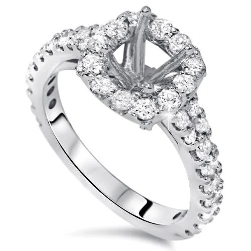 women custom engagement ring designs -1ct Diamond Ring Cushion Halo Setting 14K White Gold Semi Mount