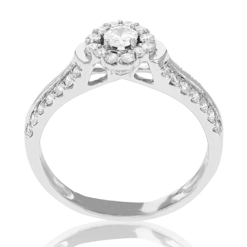 women diamond and platinum engagement rings -7/8 cttw Diamond Halo Cluster Wedding Engagement Ring Set 14K White Gold Bridal