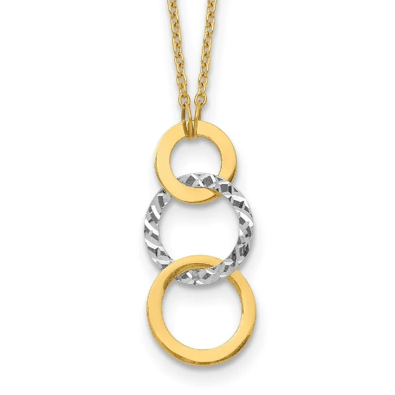 women dainty necklaces for women -Curata 14k Yellow Gold Two tone Polished and Textured 3 circle Necklace (11mm x 24mm), 17"