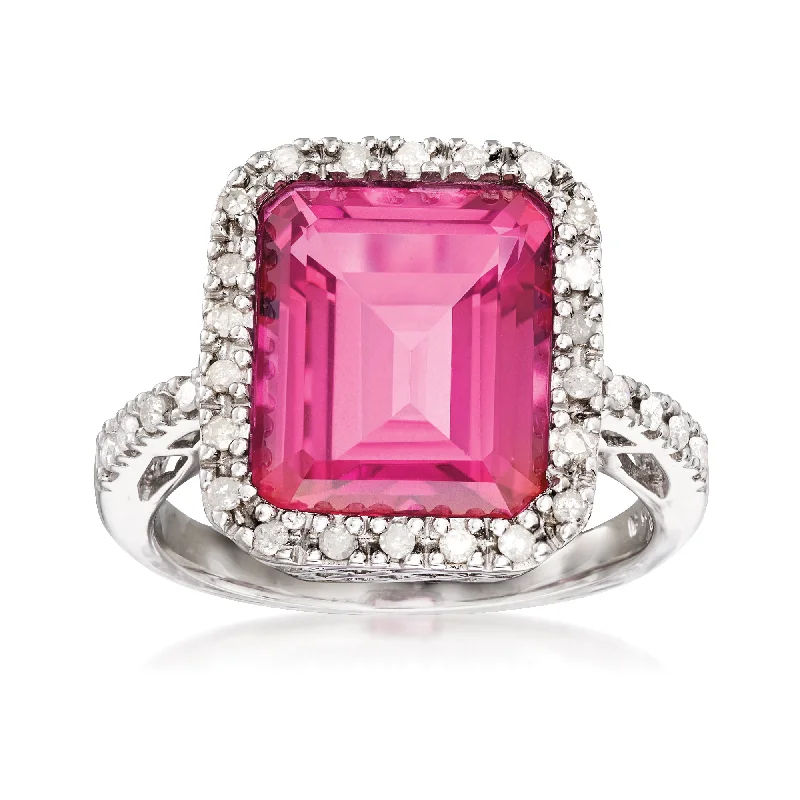 women heart-shaped engagement rings -Ross-Simons Pink Topaz and . Diamond Ring in Sterling Silver