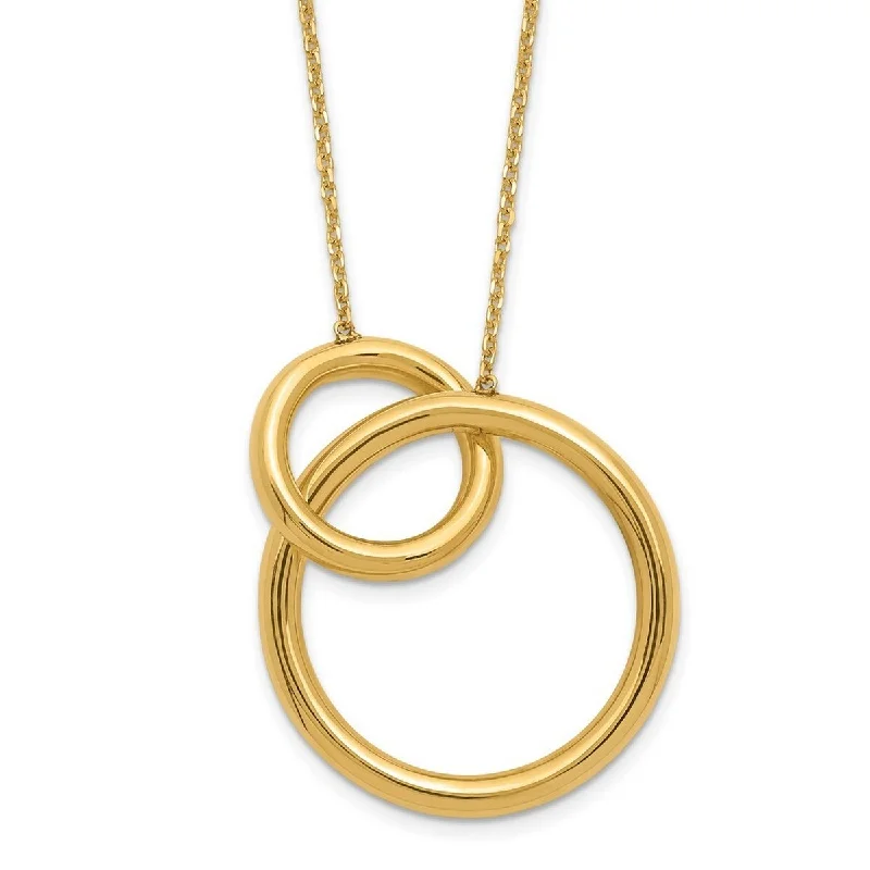 women delicate necklaces -Curata 14k Yellow Gold Polished 18.75mm Intertwining Rings Necklace 17+2"