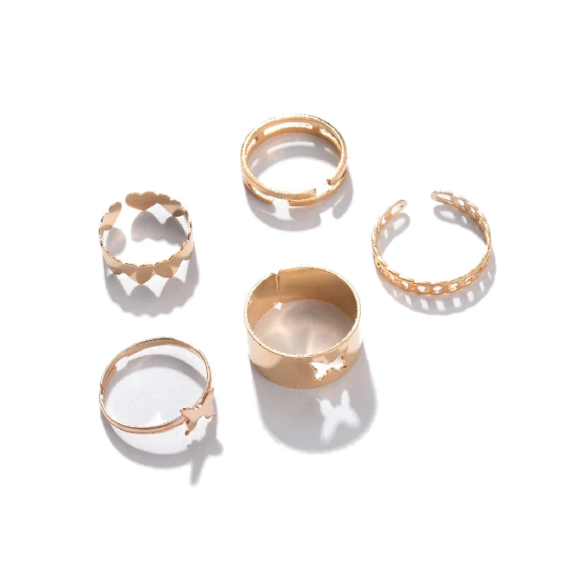 women wedding and engagement rings -Set Of 5 Gold-plated Finger Ring