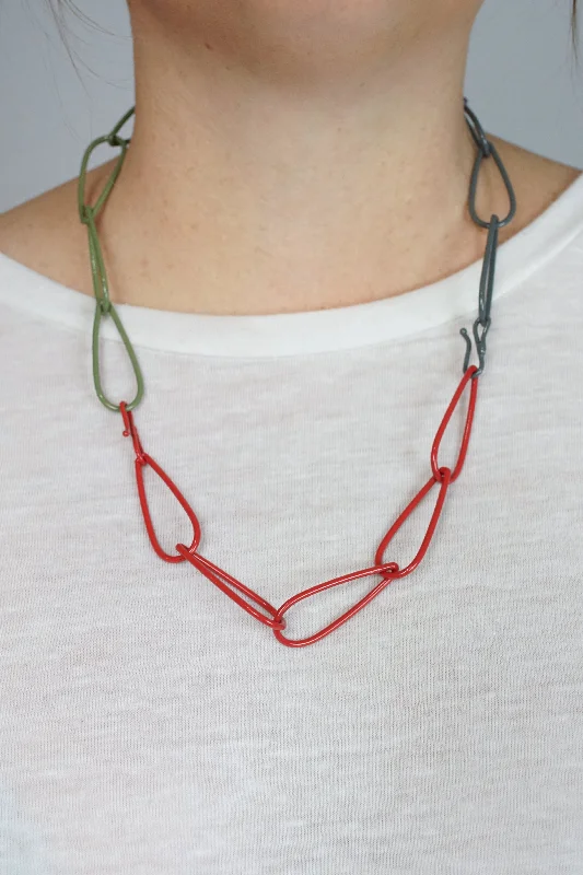 women geometric pendant necklaces -Modular Necklace in Coral Red, Storm Grey, and Olive Green