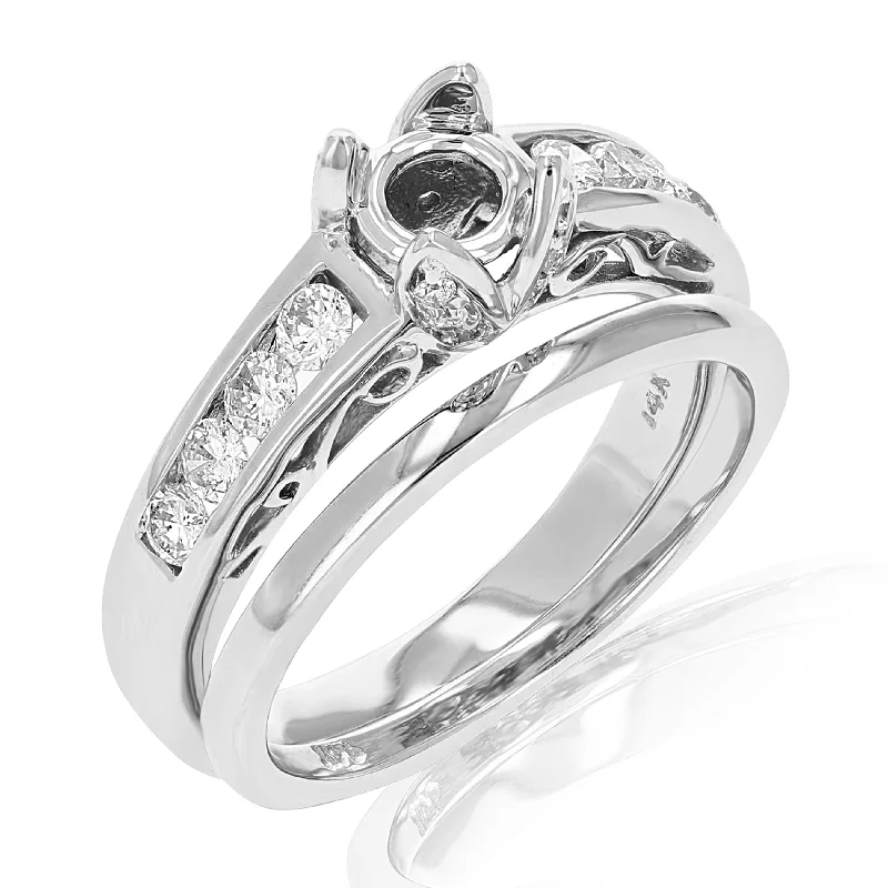 women platinum engagement rings -0.60 cttw Semi Mount Diamond Wedding Bridal Set 14K White Gold Round