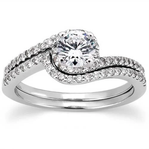 women engagement rings with diamonds -3/4 CT Diamond Engagement Ring Set 14K White Gold