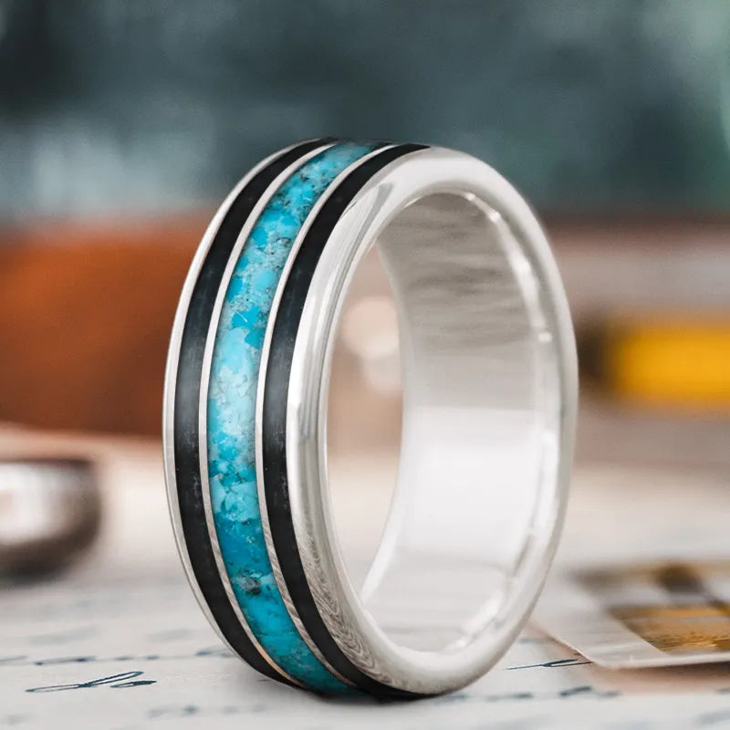 women stacked wedding rings -Custom Design - 3-Inlay Wide Center Ring xxkgXTOseT89lhbvGozKyXy6