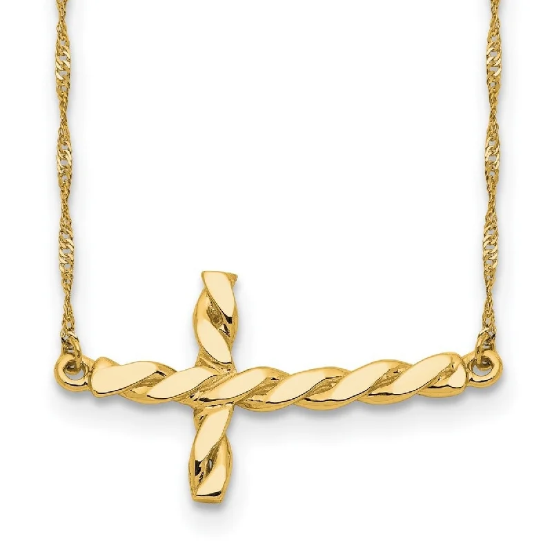 women eco-conscious necklaces -Curata 14k Yellow White Gold Twisted Sideways Cross Necklace (13mm x 25mm), 17"