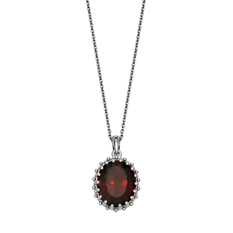 women handmade necklaces -Sterling Silver Oval Garnet Necklace