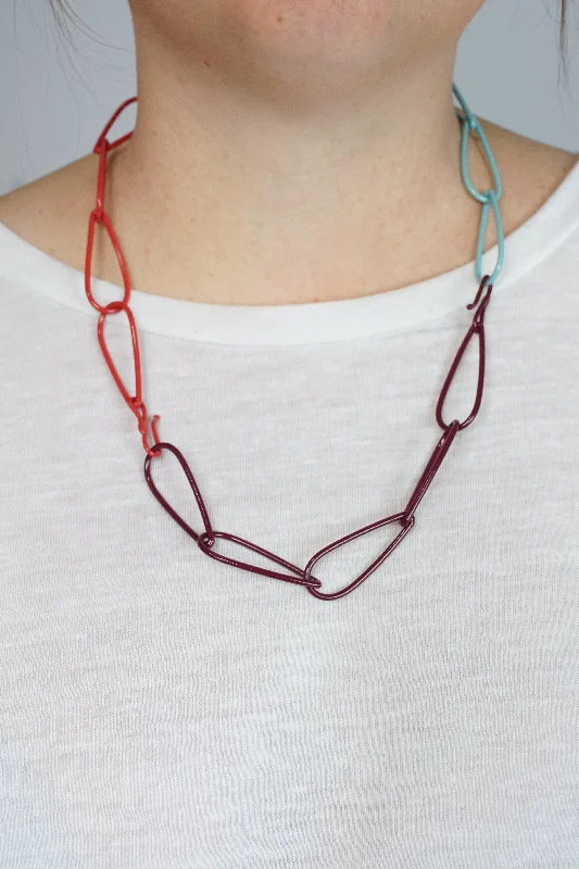 women layered necklaces -Modular Necklace in Lush Burgundy, Coral Red, and Faded Teal