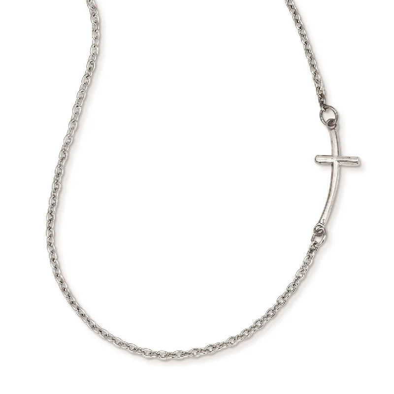 women eco-friendly necklaces -Curata 14k White Gold Polished (10mm x 19mm) Sideways Curved Religious Cross Necklace, 19"