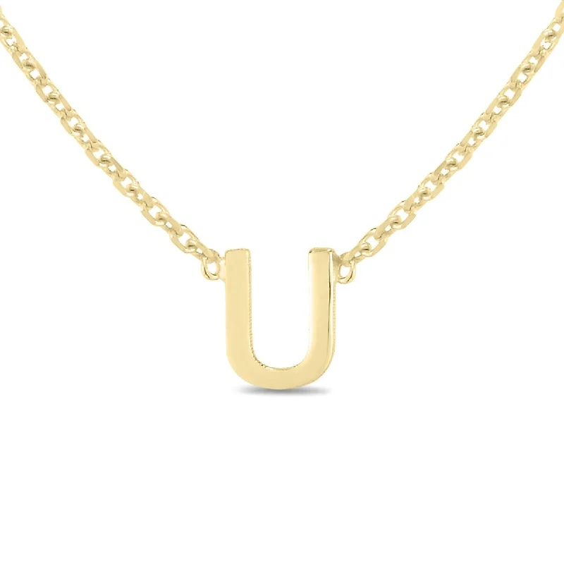 women charm necklaces -Marquee Jewels 14K Solid Yellow Gold U Mini Initial Necklace