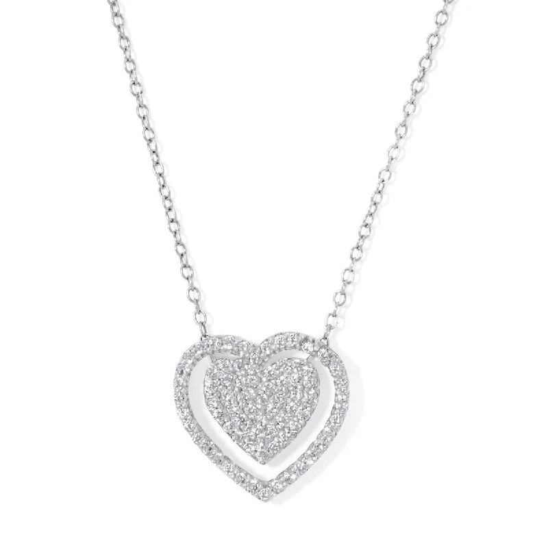 women pendant necklaces -Silver Plated Cubic Zirconia Double Heart Pendant Necklace Necklace